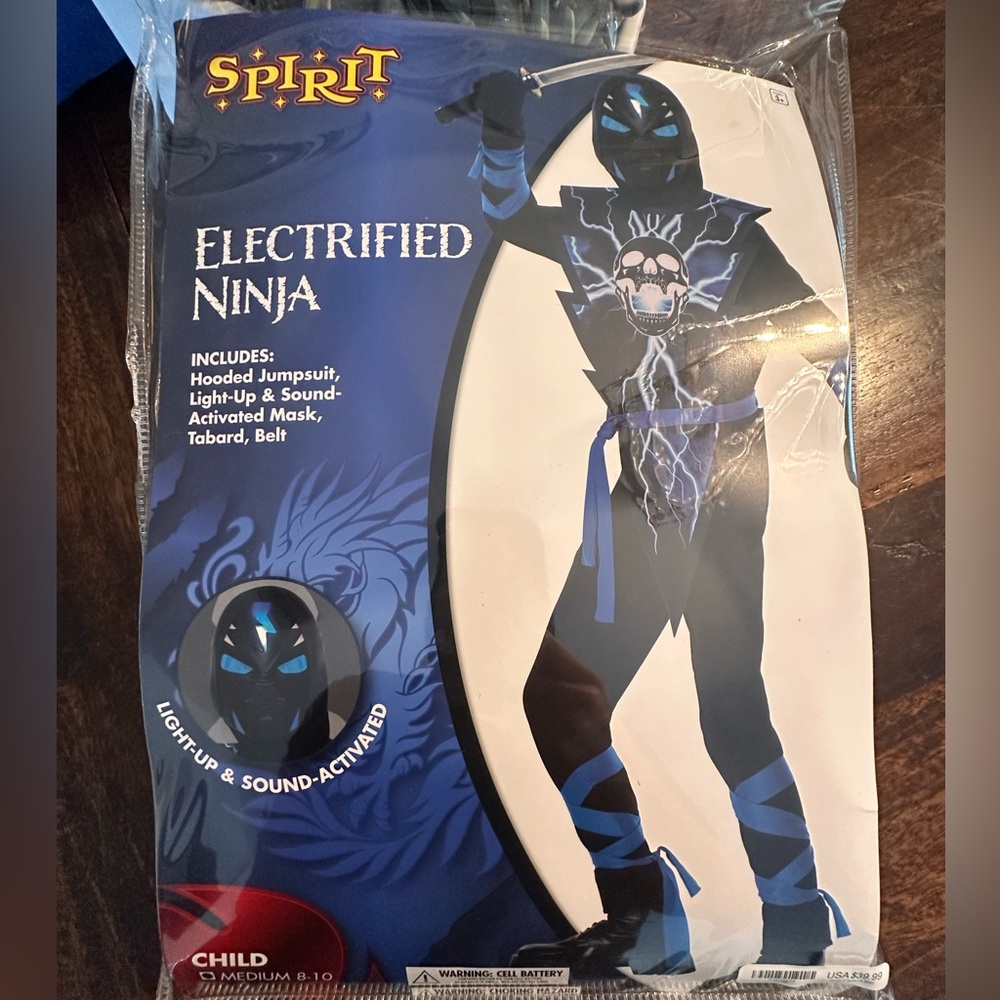 Electrified Ninja Kids Costume (size 8-10)